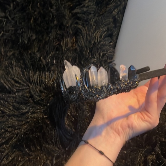!!! SOLD !!! Real Clear Quarts And Obsidian Crystal Crown Tiara - Picture 9 of 9